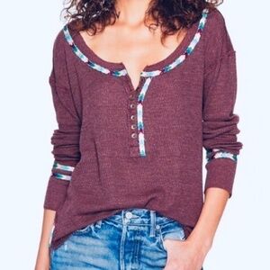 NWT Free People We the Free Wine Cotton thermal Henley Size Small